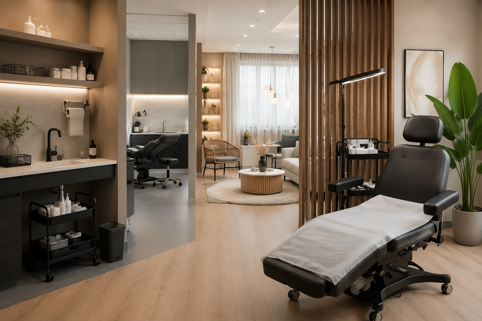 Editorial scene representing Zoning a PMU Studio: Clean, Dirty and Client-Facing Areas