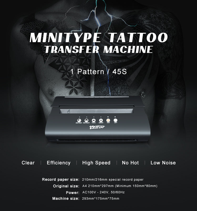 MINITYPE tattoo transfer machine, black portable tattoo printer for tattoo artists, efficient and high-speed printing