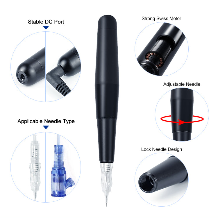 P30 Mini Permanent Makeup Machine Pen - Features Stable DC Port, Swiss Motor, Adjustable Needle, and Various Needle Types