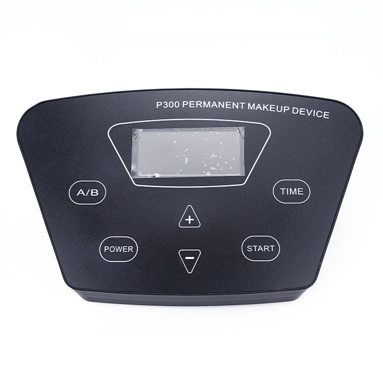 BMX P300 permanent makeup device control panel with digital display and button controls for power, time, and start.