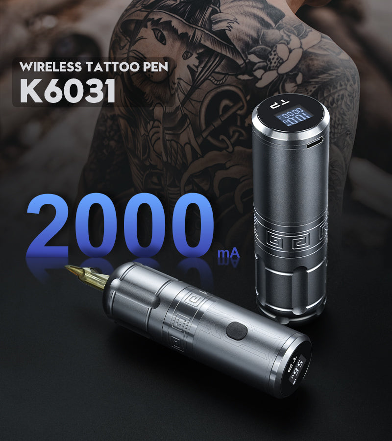Thunderlord power K6031 wireless tattoo pen, gray aluminum, 2000mA battery, professional tattoo machine for artists
