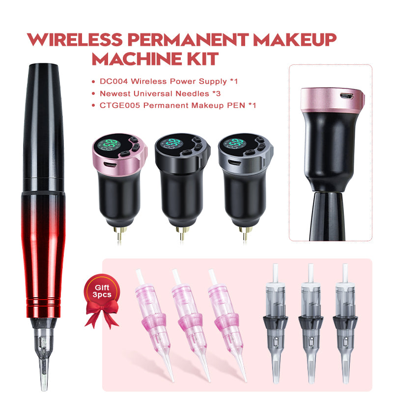 CTGE005 Mini Rotary Pen Tattoo Machine Kit with Wireless Power Supply and Universal Needles - Professional Tattoo Equipment
