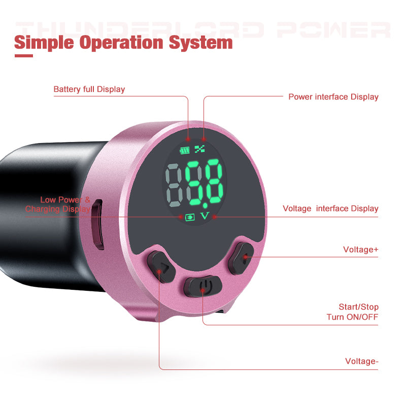 CTGE005 Mini Rotary Pen Tattoo Machine with digital display, Simple Operation System. Pink casing and control buttons.