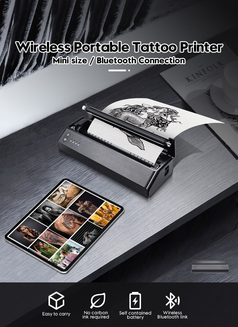 Wireless tattoo stencil printer with Bluetooth connectivity and tattoo design printout, tattoo equipment for easy transfer