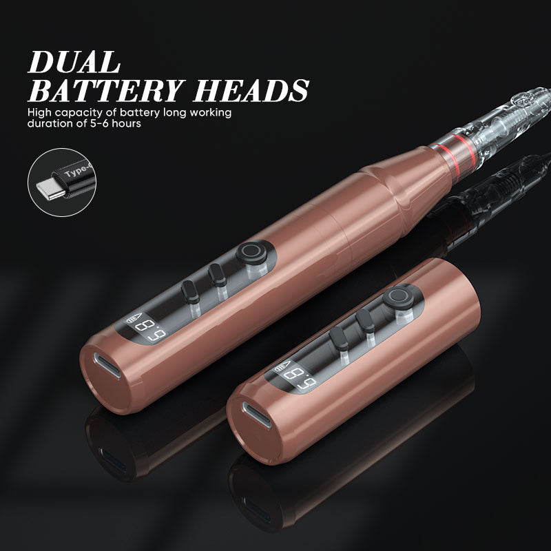 Rose gold Biomaser P3 wireless PMU machine, dual battery, digital display, and Type-C charging for permanent makeup