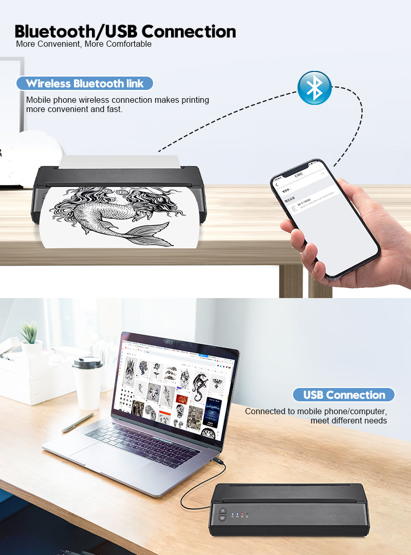 Wireless Tattoo Transfer Stencil Machine with Bluetooth and USB connection options for tattoo artists