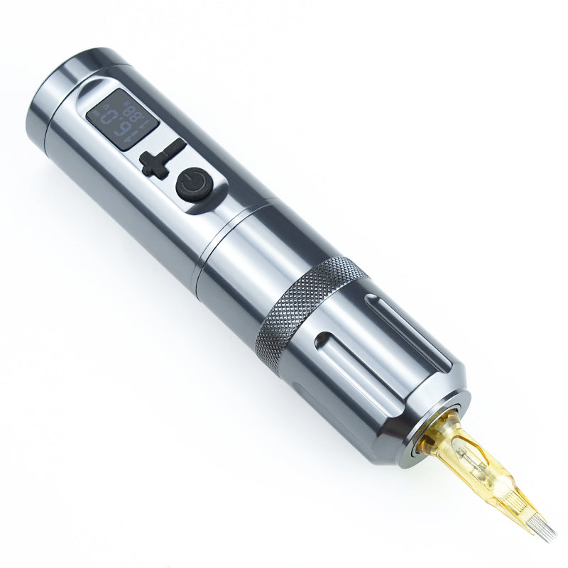 Thunderlord Power K6022 wireless tattoo pen, metallic gray with OLED display and tattoo cartridge needle for tattoo art