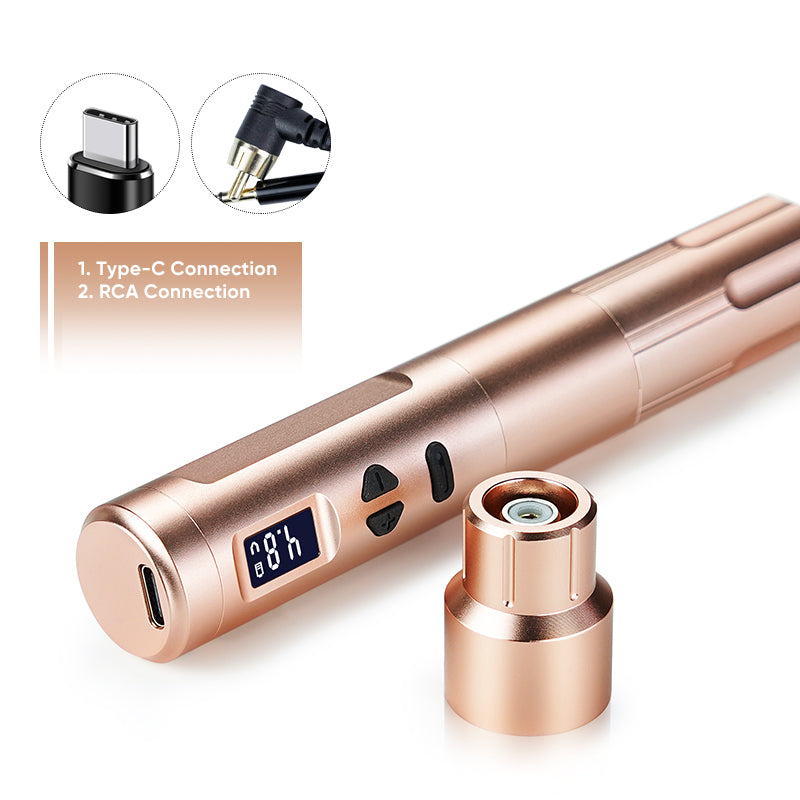 Rose Gold Thunderlord Power K6003 PMU Machine with Type-C & RCA Connections, Universal Cartridge Needles