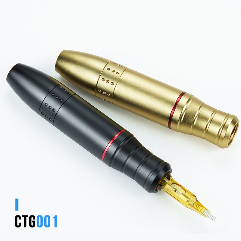 ADShi CTG001 Mini Rotary Pen Tattoo Machine in black and gold. Professional tattoo equipment for detailed work.