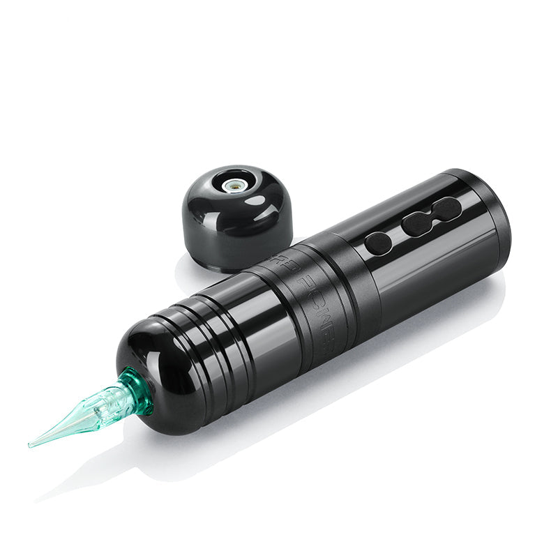 Black THUNDERLORD POWER U8 Wireless Tattoo Machine Pen with green tip and adjustable frequency, professional tattoo equipment