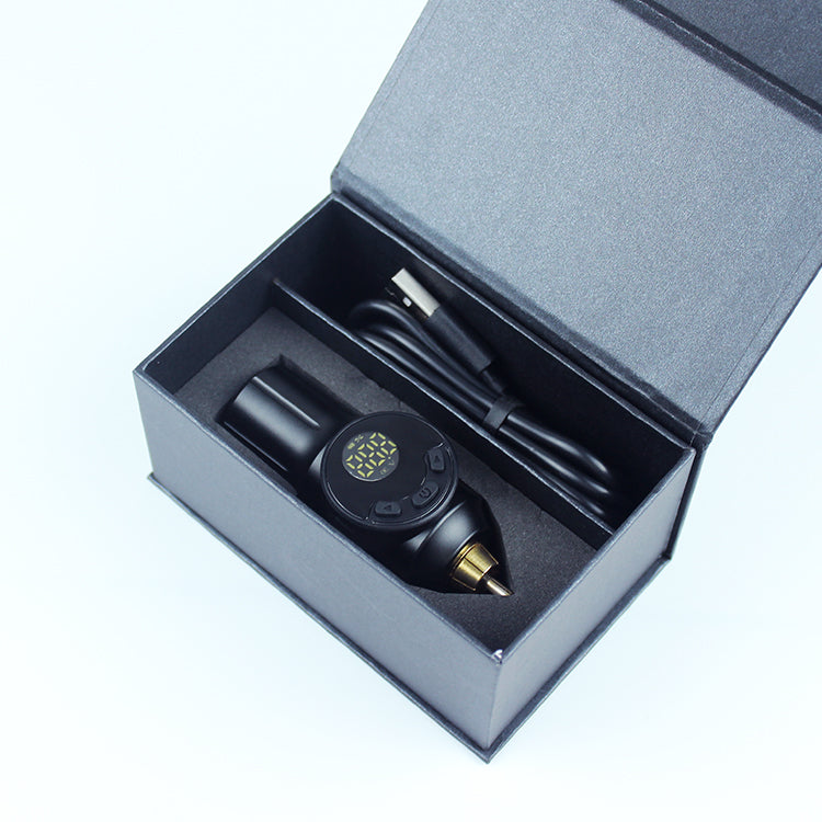 Biomaser DC001 Wireless Tattoo Power Supply in a box, featuring a digital display and USB charging cable, tattoo equipment