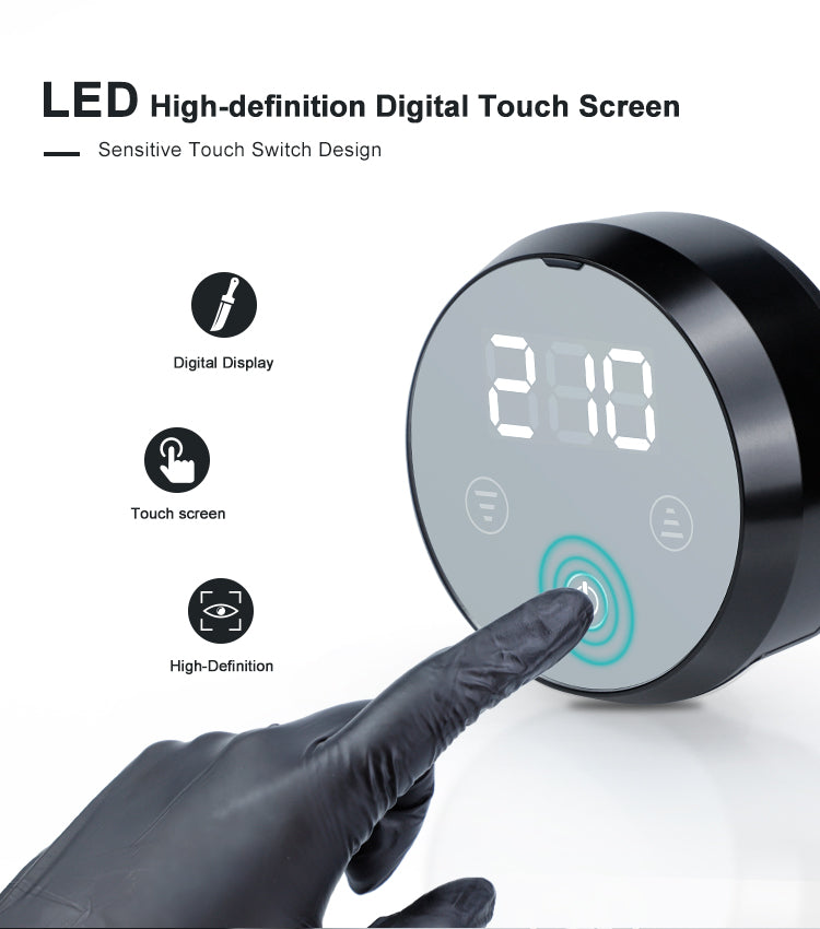 P60 wireless tattoo power supply with LED digital touch screen display and touch switch design for tattoo machine.