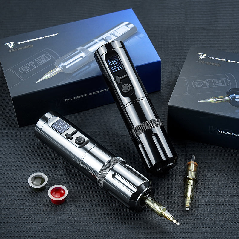 Thunderlord Power K6022 Wireless Tattoo Pen Machine in Black and Silver with Digital Display, tattoo equipment