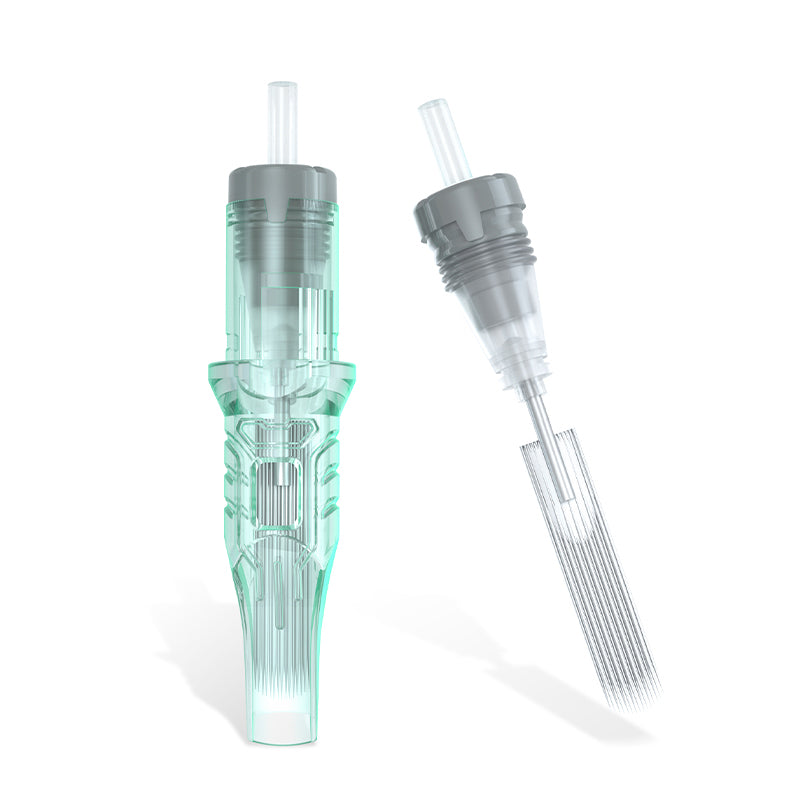 ThunderlordPower RM Magnum tattoo needle cartridges, transparent green, for tattoo pen machines, 316 stainless steel.