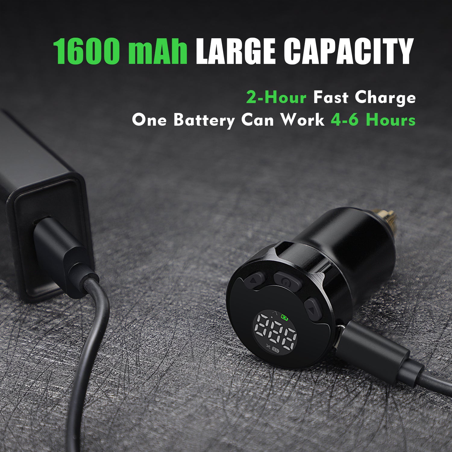 Digital Wireless Tattoo Power Supply with 1600mAh capacity, fast charging, and long working hours, perfect tattoo equipment.