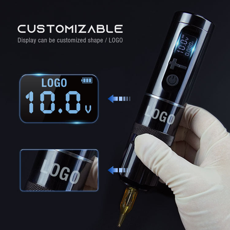 Black Thunderlord Power K6022 wireless tattoo pen with OLED display, customizable logo display, professional tattoo equipment