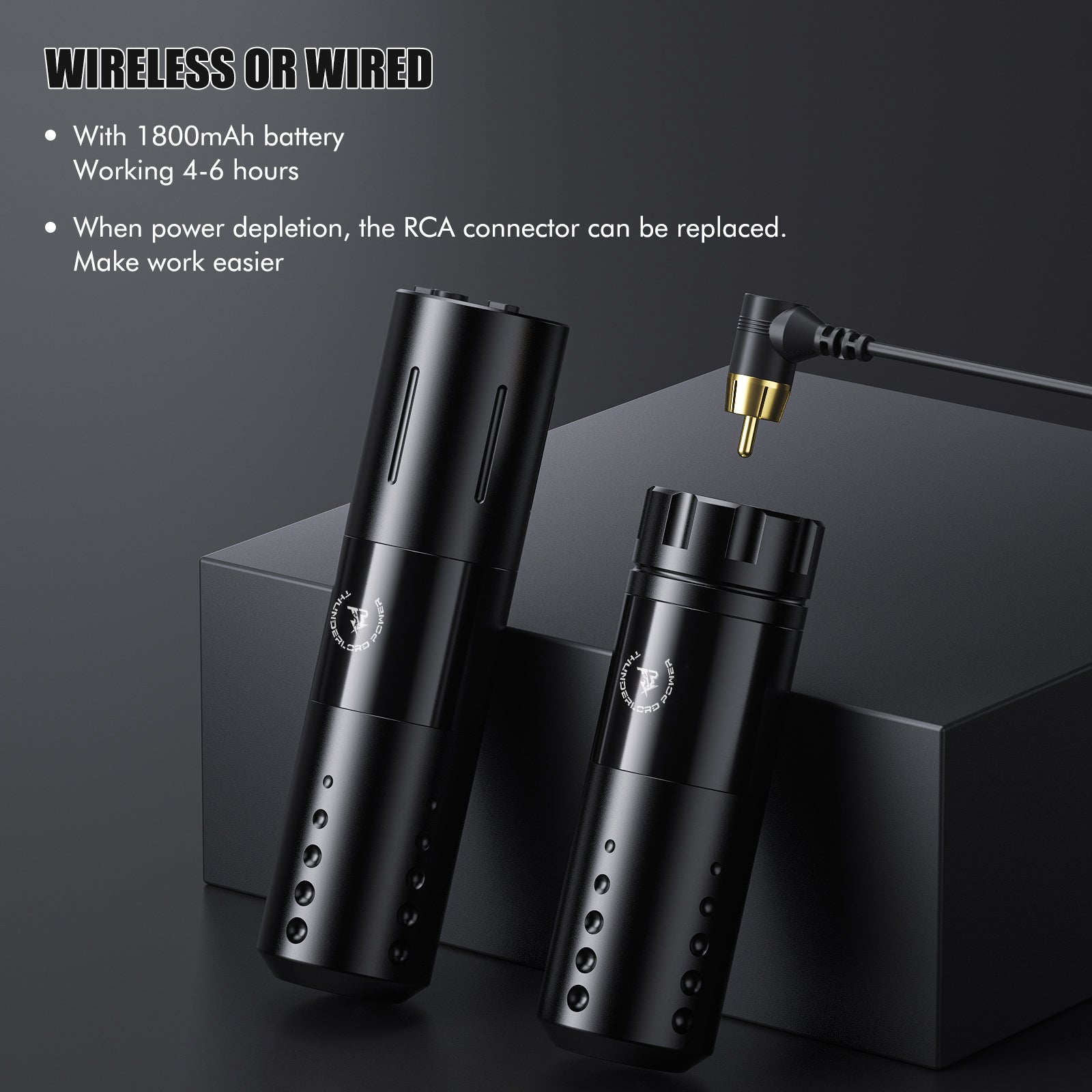 Thunderlord Power CTG5004 wireless tattoo pen, with battery life and replaceable RCA connector, wireless tattoo equipment