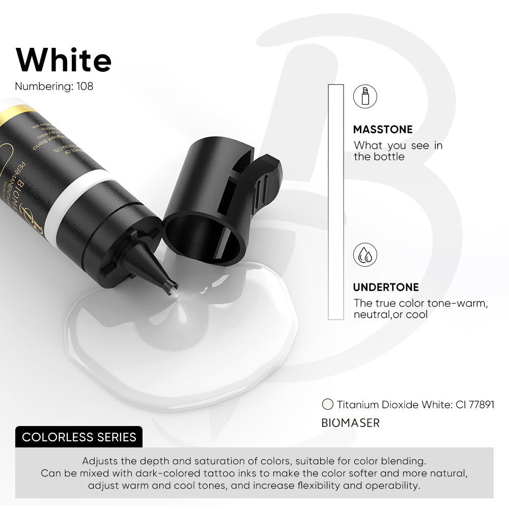 Biomaser White eyebrow pigment ink for microblading, color blending, tattoo pigment for permanent makeup