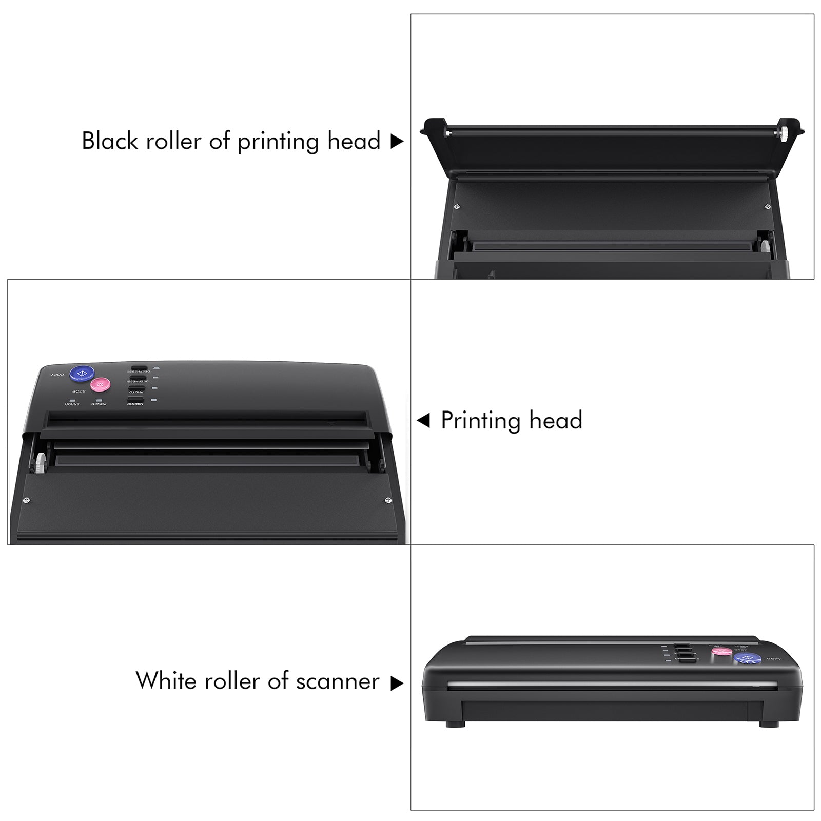 Thunderlord tattoo transfer machine, demonstrating printing head and scanner roller. Includes tattoo equipment essentials.
