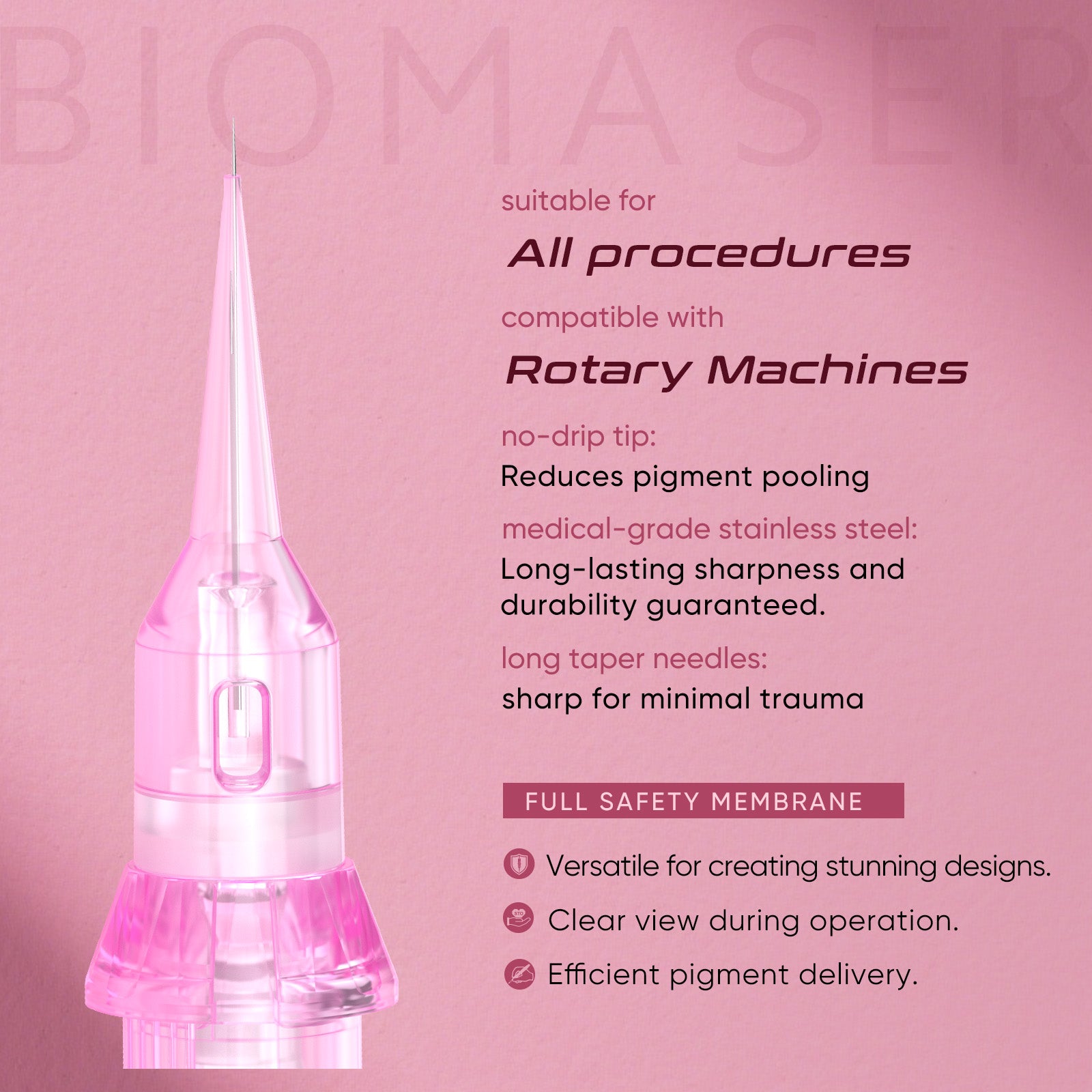 Biomaser Pinky Pro 1R Round Liner Tattoo Cartridge Needles for Rotary Tattoo Machine Pen