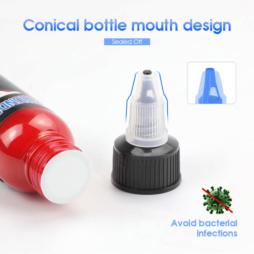 Thunderlordpower tattoo ink, conical bottle mouth design, bright red ink, sealed off to avoid infections, tattoo supplies
