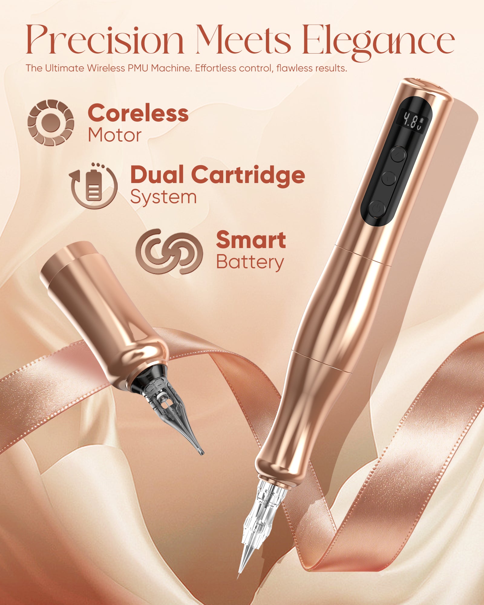 Biomaser P90 PRO Wireless PMU Pen - Long-Lasting, Silent & Portable for Brows/Lips/Eyeliner
