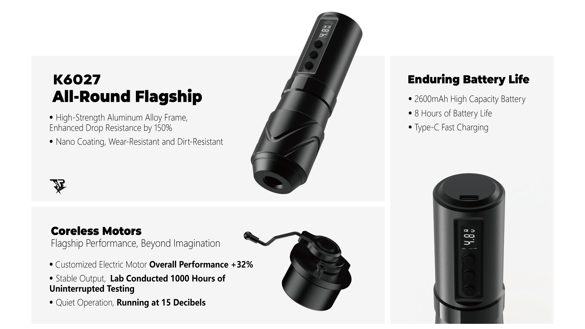 Thunderlord Power K6027 Cordless Tattoo Pen: Long battery life, precise adjustment, light and safe