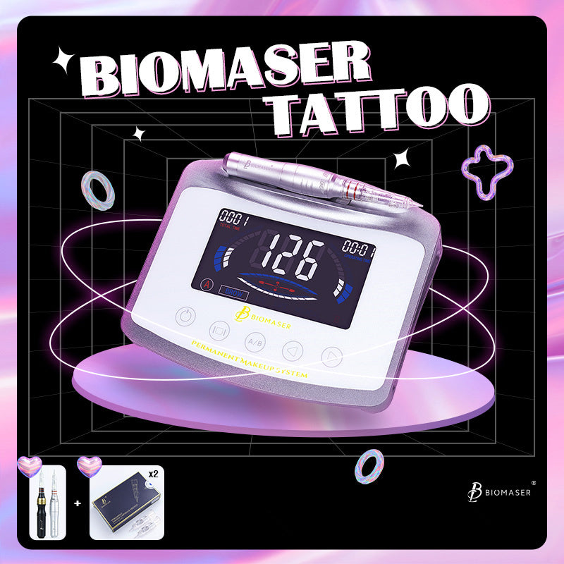 Biomaser X1 Permanent Makeup Machine Kit, includes handpiece, digital power device, needles, and aluminum case