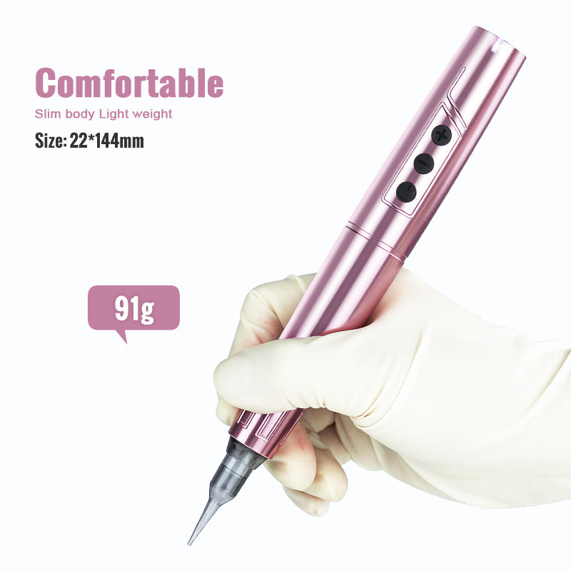 Pink Biomaser TP006 Wireless PMU Machine, lightweight and comfortable design for professional permanent makeup. 91g weight.
