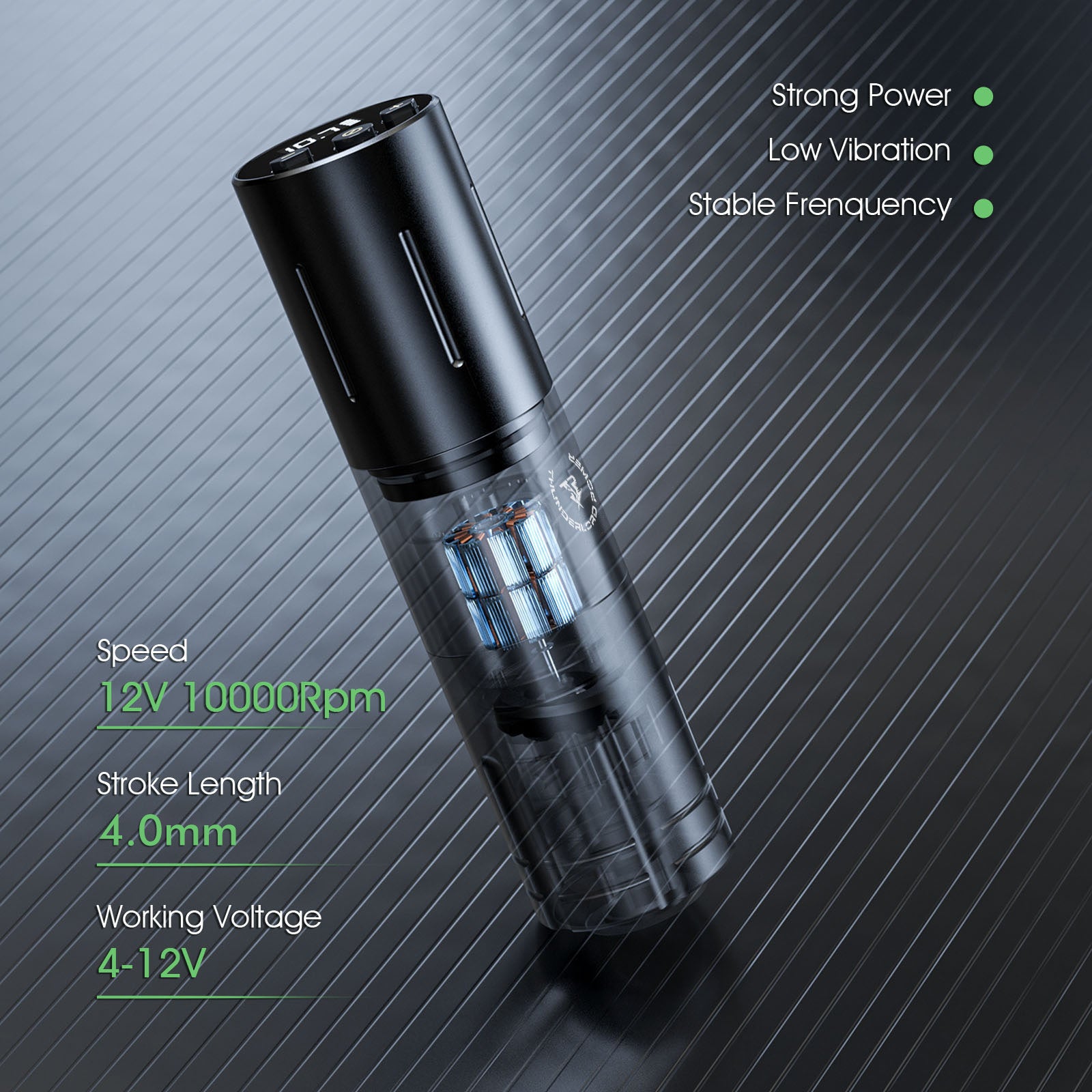 CTG5005 Wireless Tattoo Pen - Black. Professional tattoo machine with 12V, 10000RPM speed and 4.0mm stroke.