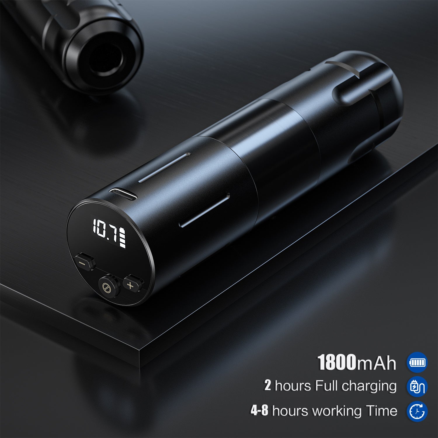 Black Thunderlord Power CTG5006 wireless tattoo pen machine with OLED screen, 1800mAh battery, 4-8 hours working time