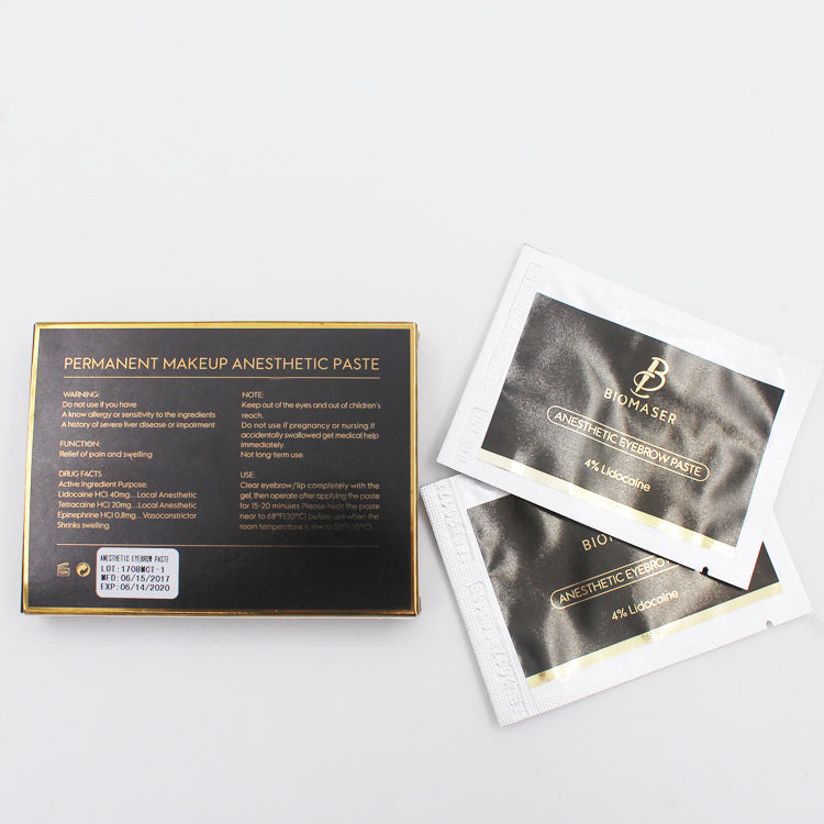 Biomaser Permanent Makeup Anesthetic Paste, 4% Lidocaine, for Lip and Eyebrow Tattooing, provides pain relief