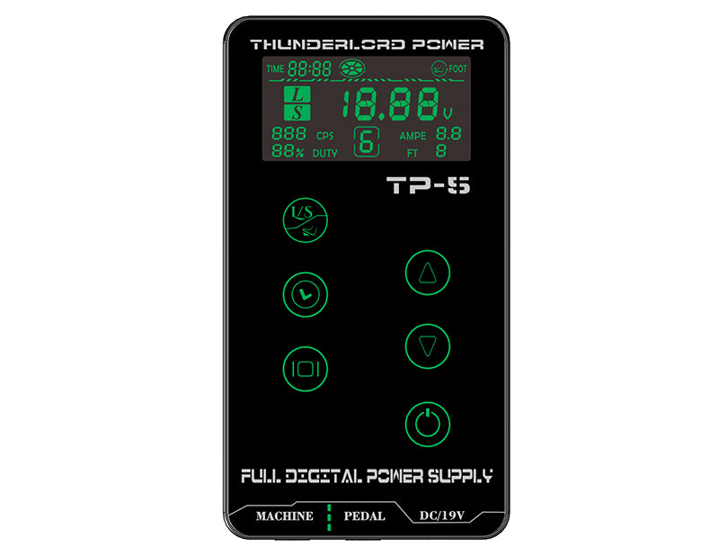 TP-5 digital tattoo machine power supply with LCD, professional tattoo equipment for precise voltage control.