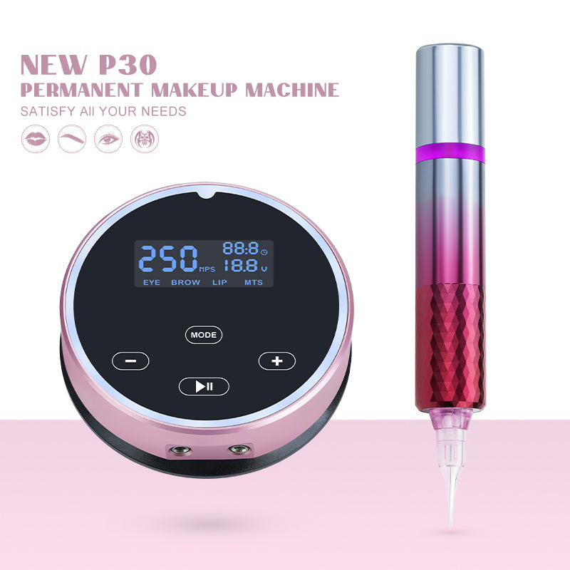 Biomaser P30 Permanent Makeup Machine Kit, pink digital power supply and handpiece, professional tattoo equipment