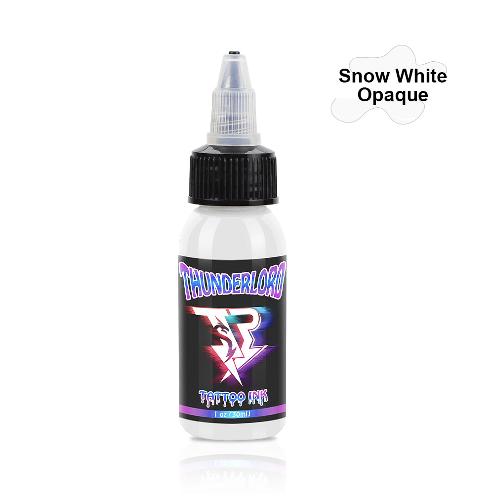 Thunderlord Tattoo Ink Snow White Opaque 1oz bottle, premium tattoo pigment ink for professional artists