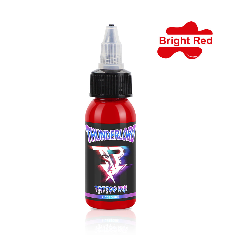 Thunderlordpower Bright Red Tattoo Ink 1oz bottle, premium tattoo pigment ink for artists, long lasting color.