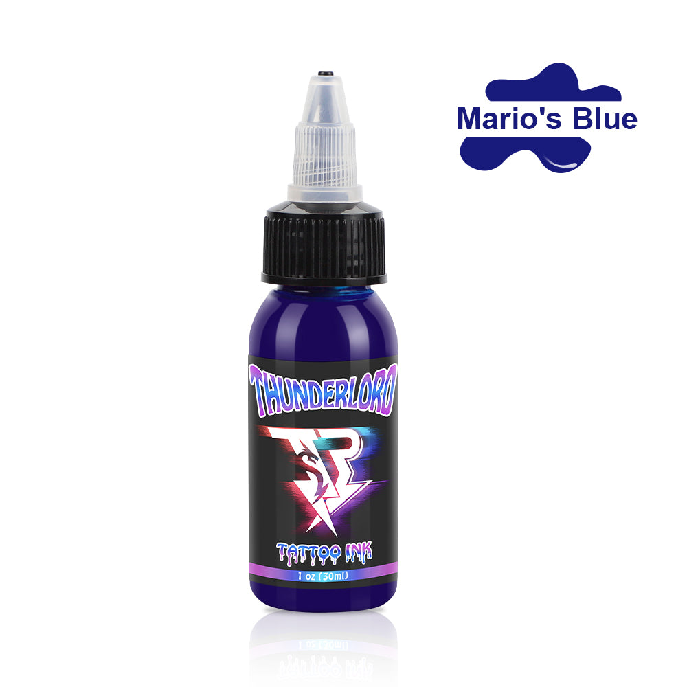 Thunderlord Tattoo Ink - Mario's Blue 1oz bottle for professional tattoo artists, premium tattoo pigment ink