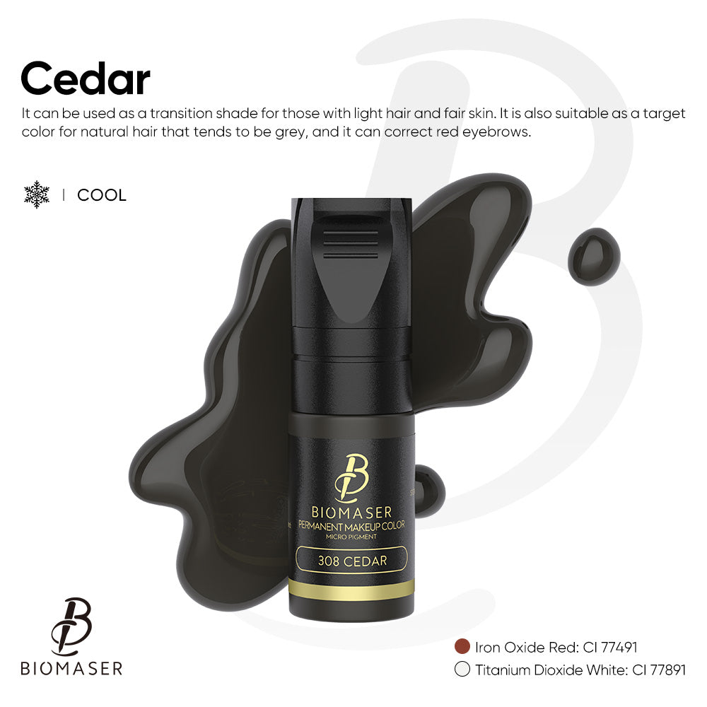 Biomaser 308 Cedar eyebrow pigment, cool tone, for microblading and permanent makeup. Transition shade for light hair.
