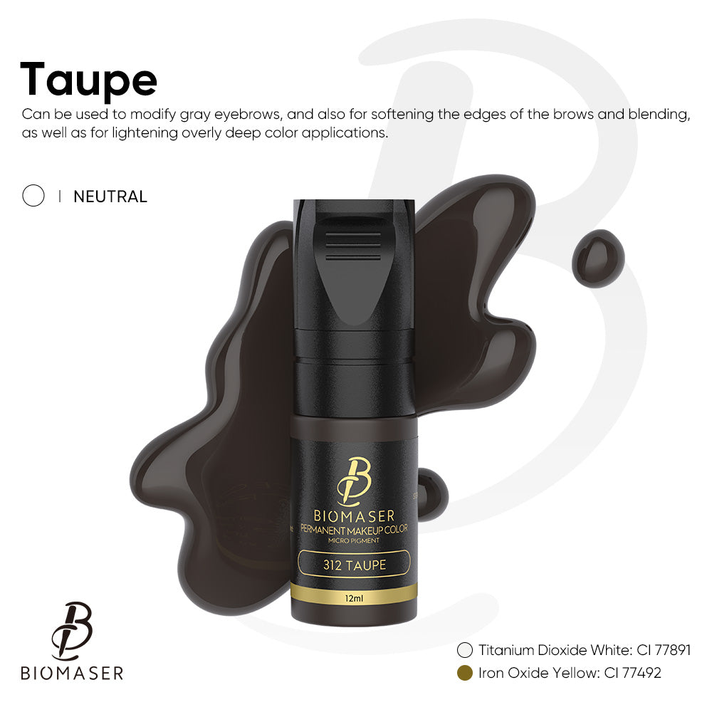 Biomaser 312 Taupe eyebrow pigment ink for permanent makeup. Modify gray eyebrows and blend colors, 12ml.