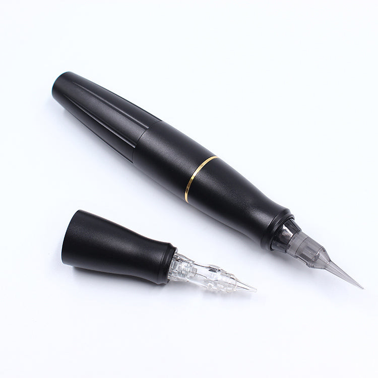 Black CTGE004 tattoo machine with pen-style design, detachable needle cartridge, 3mm stroke, tattoo equipment