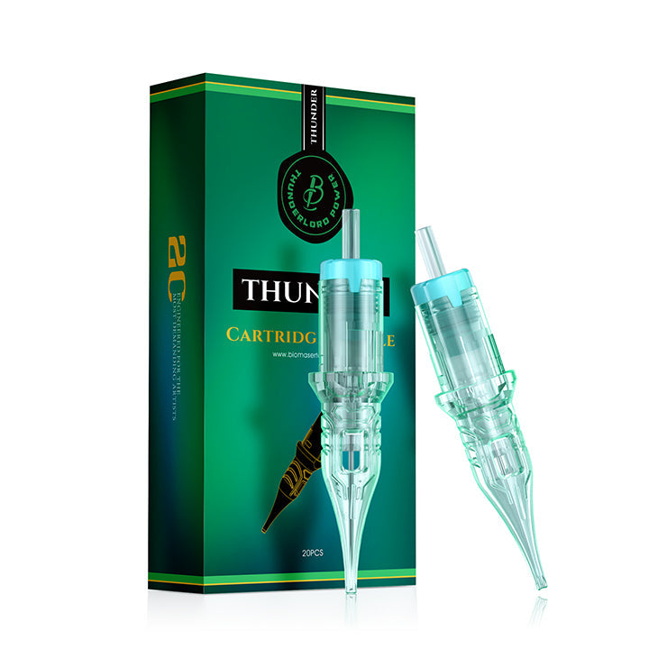 ThunderlordPower RL cartridge needles for standard tattoo pen machine, transparent plastic and blue accents. 20pcs.