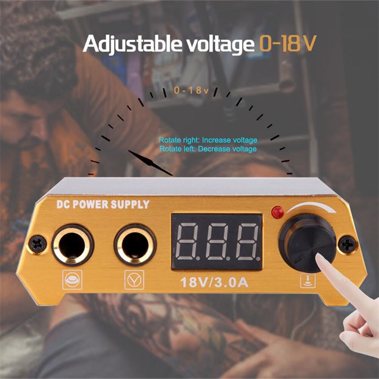 Thunderlord Power TPN027 tattoo power supply, gold design with digital display, adjustable 0-18V for tattoo machines