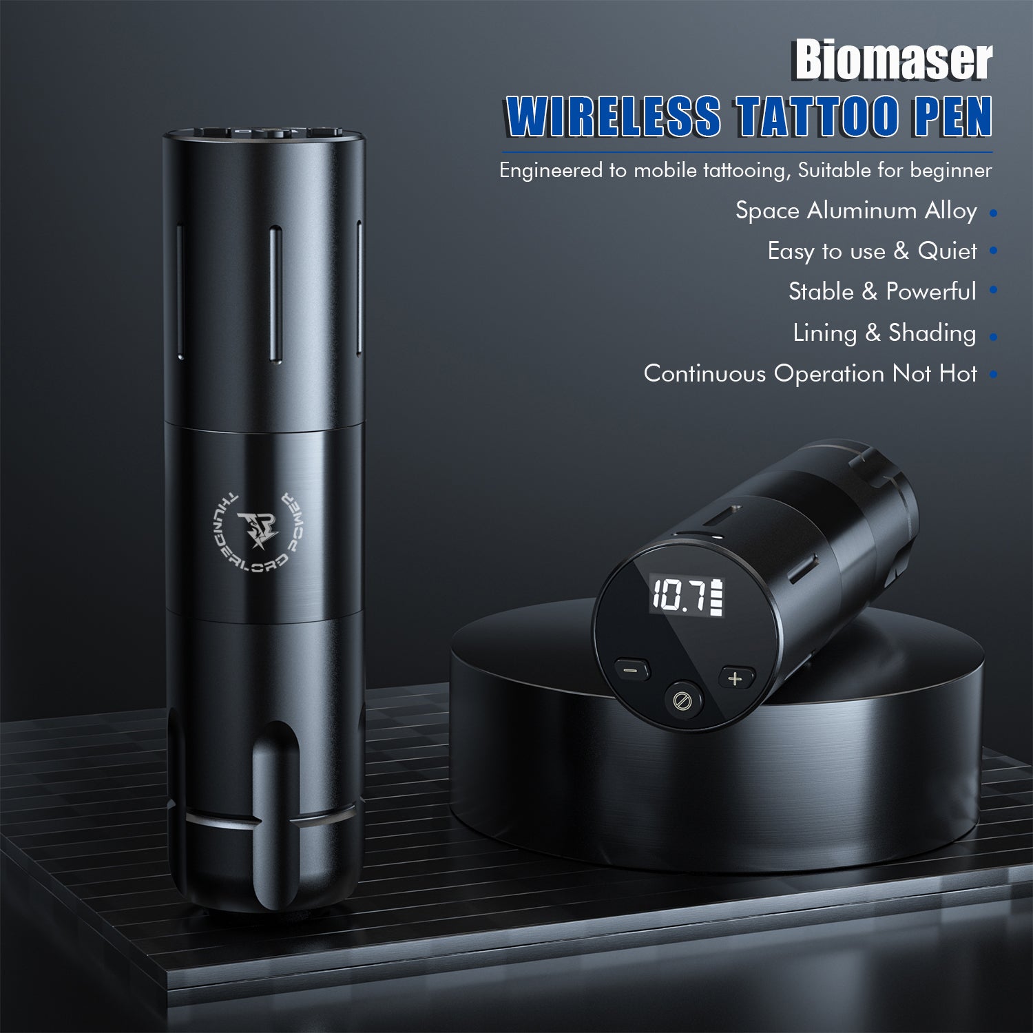 Thunderlord Power CTG5006 wireless tattoo pen, black, OLED screen, for professional tattoo, easy and quiet