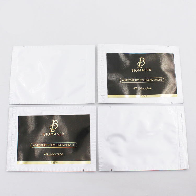 Biomaser Anesthetic Eyebrow Paste packets for tattoo procedures, 4% Lidocaine for pain relief