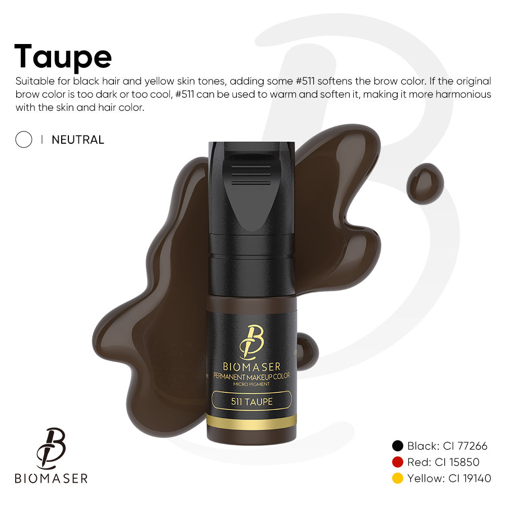 Biomaser #511 Taupe pigment ink for permanent makeup, suitable for black hair and yellow skin tones, microblading pigment