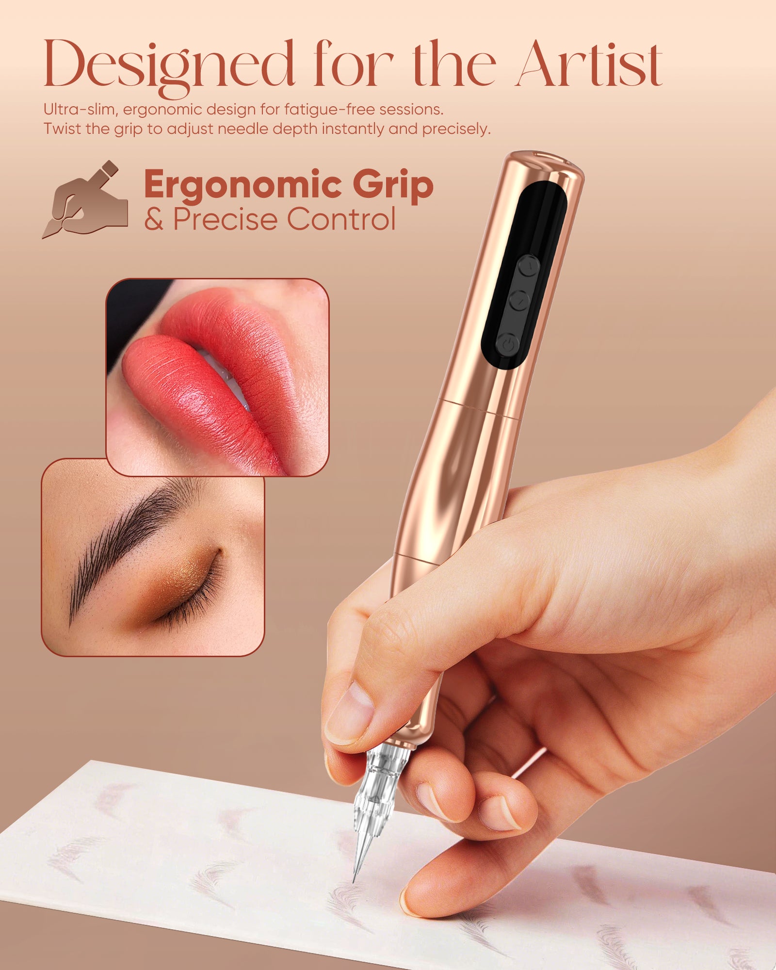 Biomaser P90 PRO Wireless PMU Pen - Long-Lasting, Silent & Portable for Brows/Lips/Eyeliner