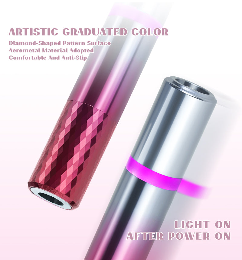 Biomaser P30 PMU machine handpiece with artistic pink and silver color, diamond pattern, for professional makeup.