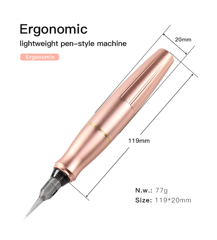 Rose gold Biomaser CTGE004 tattoo machine, ergonomic design for comfort and precision, lightweight, pen-style tattoo machine.