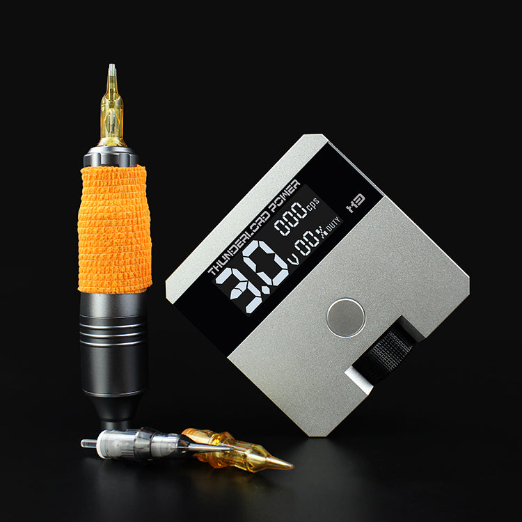 Thunderlord Power X3 digital tattoo power supply with machine and tattoo cartridges, professional tattoo equipment