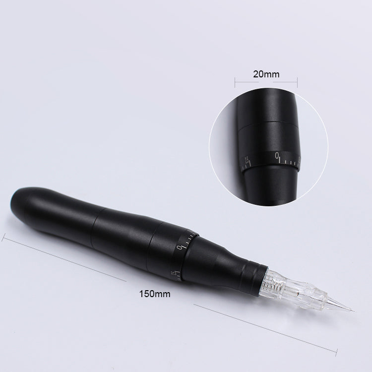 Black CNC aluminum microblading eyebrow tattoo pen, adjustable settings. Permanent makeup tool for eyebrow tattoo.